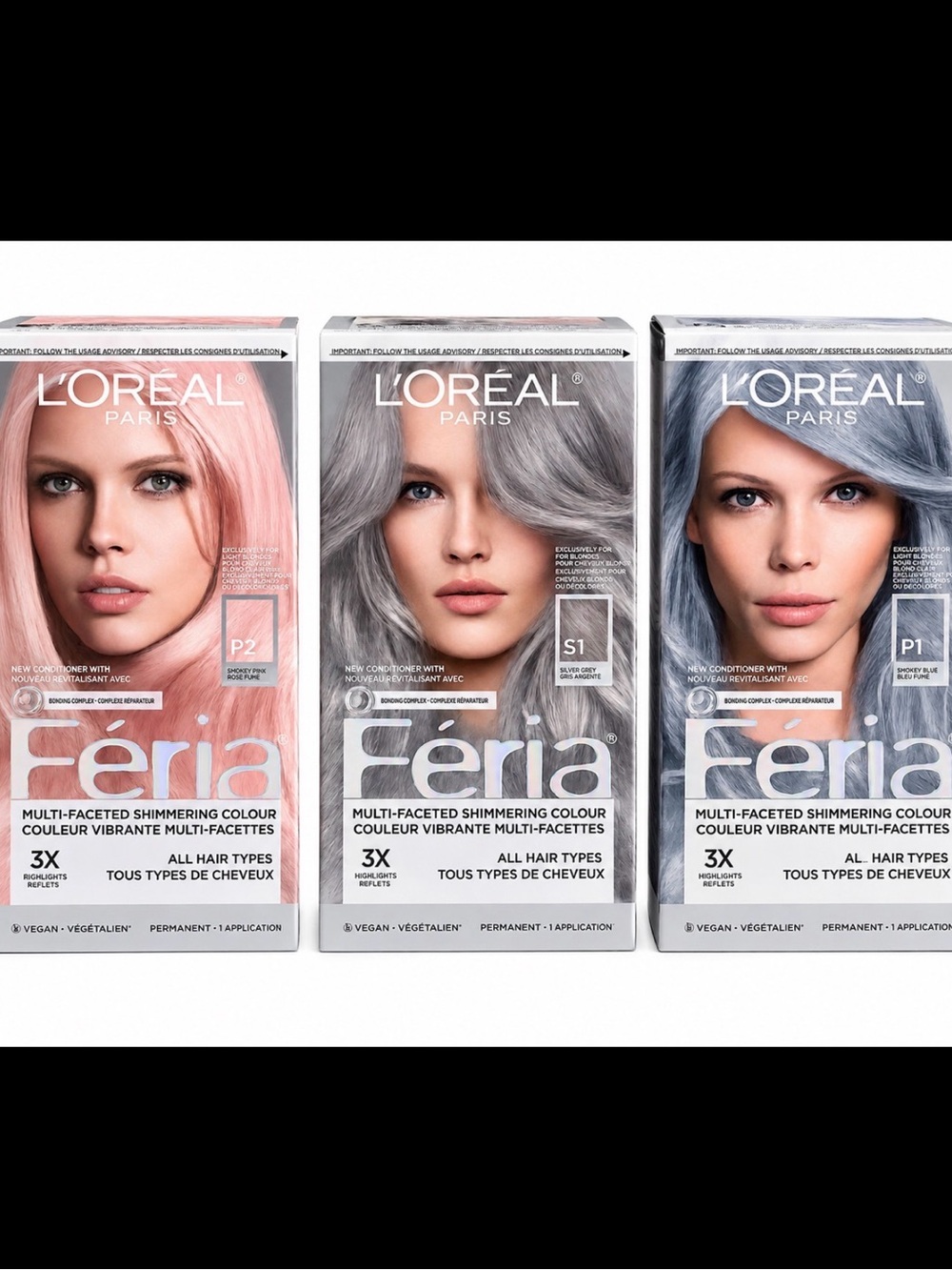 L'Oréal Feria Shimmering Hair Colour — Pink, Silver, Blue